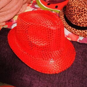 Womens Red Sequin Fedora, OS New